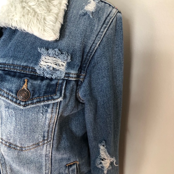 PACSUN DENIM WOMENS LINED FAUX FUR SHERPA JEAN JACKET SMALL WOMENS JEANS - Picture 5 of 16